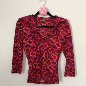 Guess Medium Red, Orange & Pink V-Neck Top